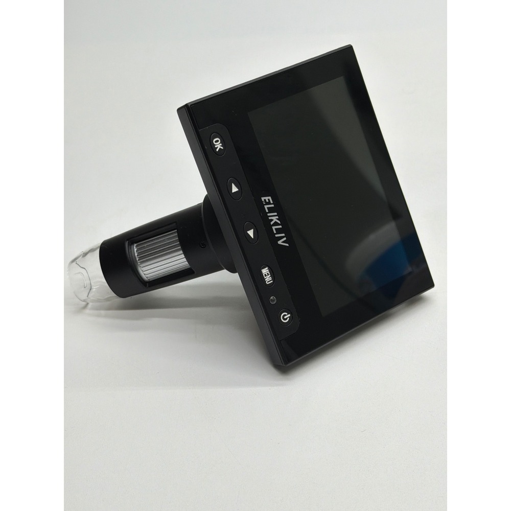 Elikliv LCD Digital Microscope with LED Ring Light and Screen Black